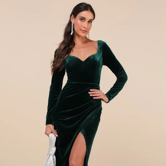 Lulu's Emerald Green Velvet Maxi Dress - Picture 1 of 2
